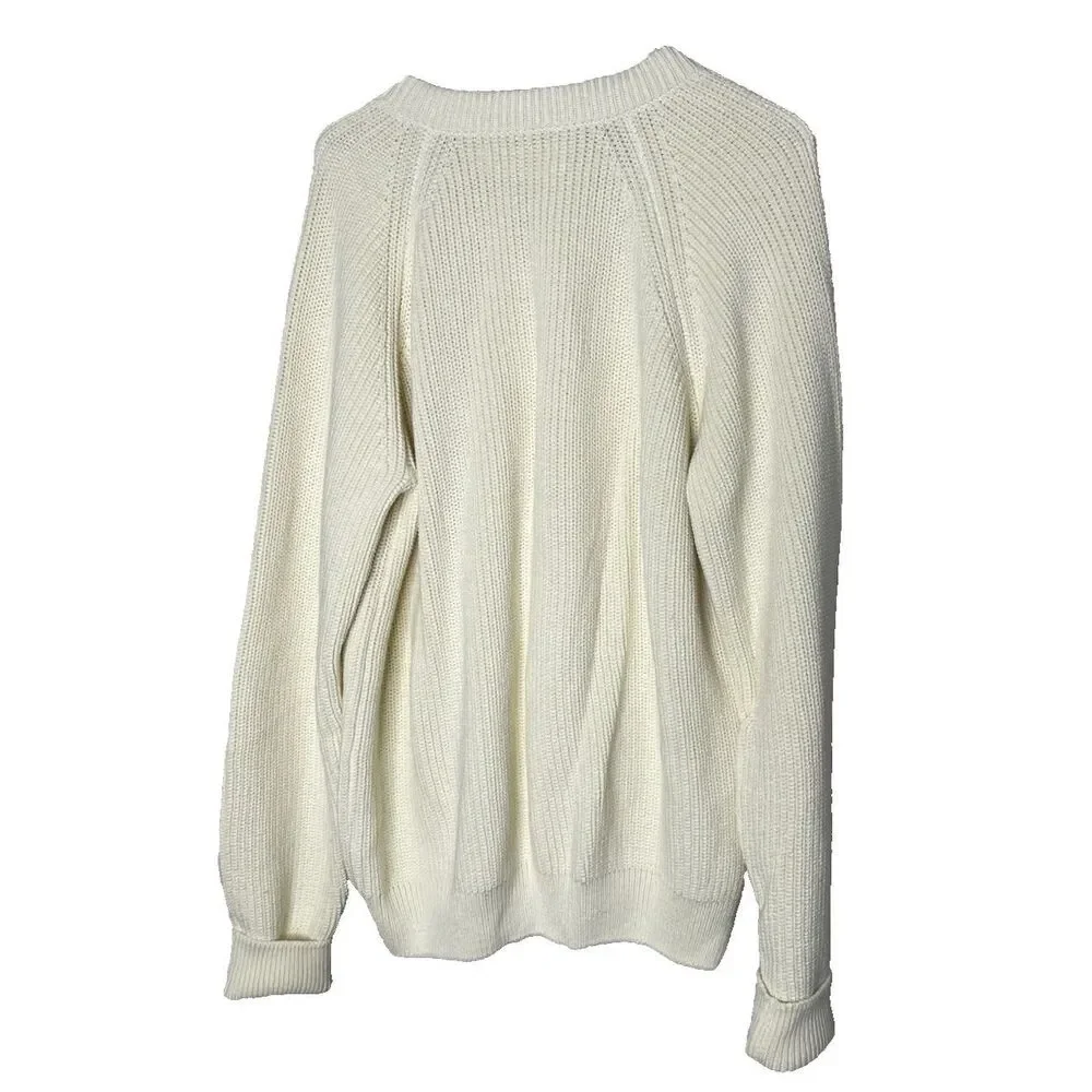 Guideboat Co Size XL 100% Cotton Fisherman Men's Sweater V Neck Ivory